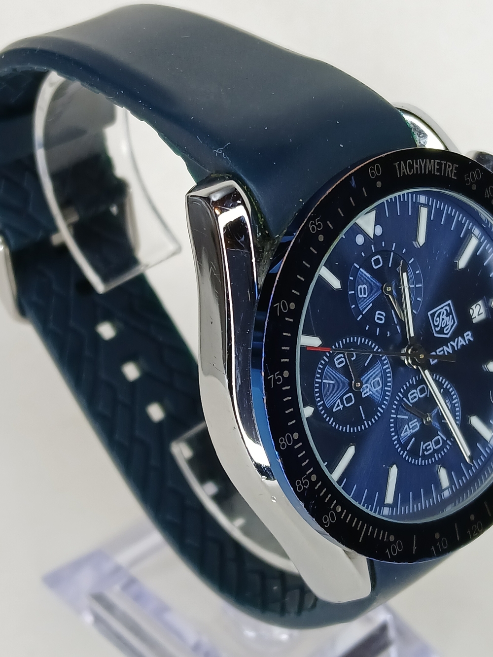 BENYAR Men's Chronograph Quartz Watch Blue Dial Blue Rubber Band BY-5140M 30M